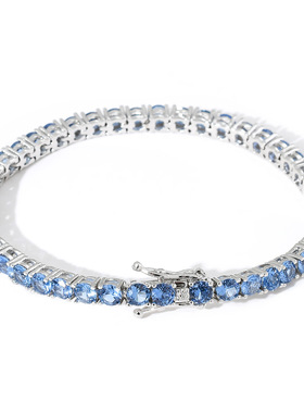 ICE BLING 海蓝色锆石一排钻网球手链 4MM浅蓝色男女嘻哈潮流饰品