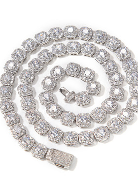 ICE BLING 10MM方形锆石冰糖链 嘻哈满钻欧美风小众项链男女