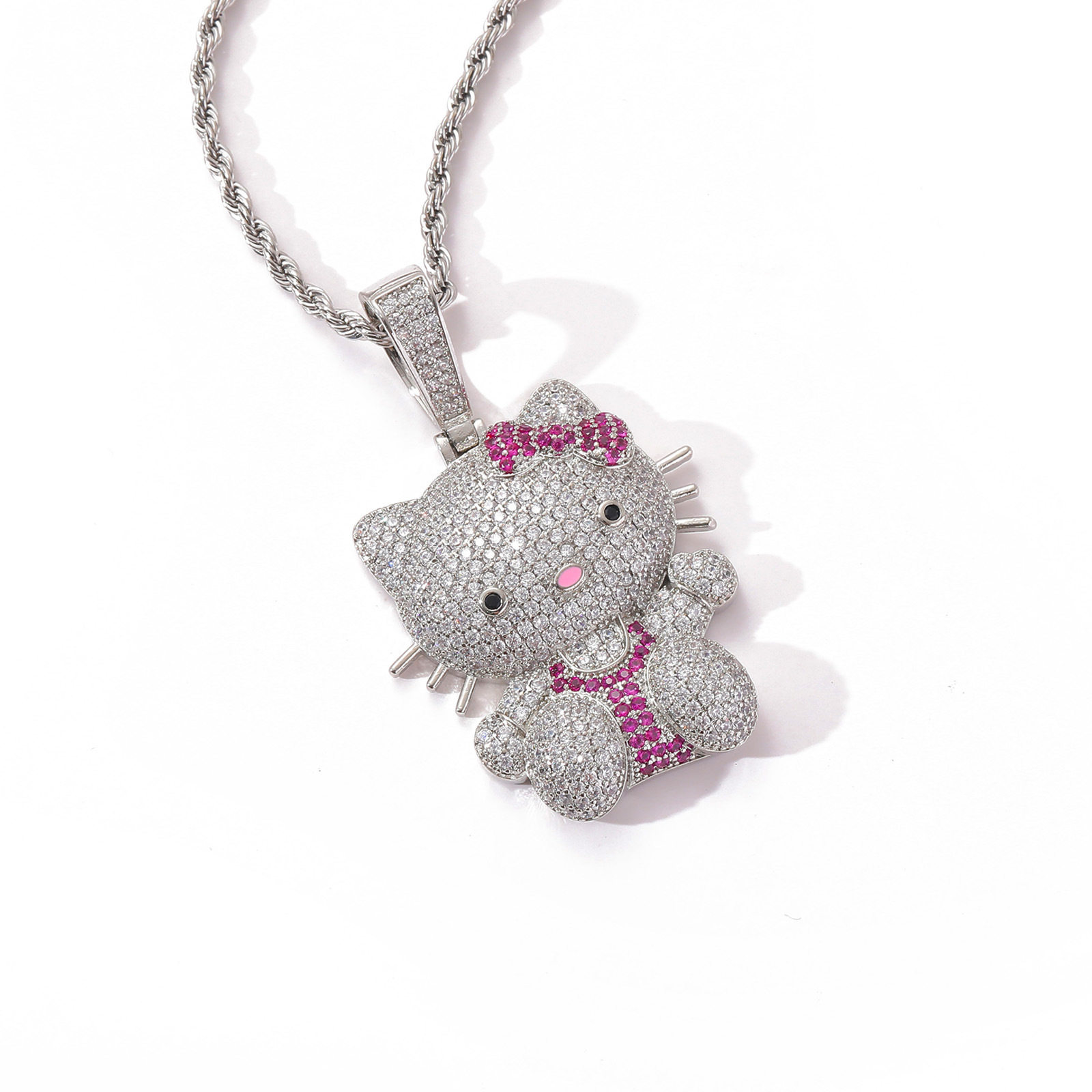 ICE BLING Hellokitty满钻锆石卡通吊坠可爱项链 女士嘻哈饰品