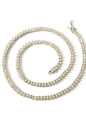 ICE BLING 淡黄色彩钻锆石三爪女士网球项链 3MM女生颈链锁骨链