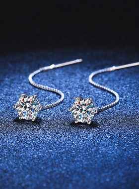 ICE BLING S925纯银莫桑石六爪单钻女士耳线 粗0.8MM轻奢简约气质