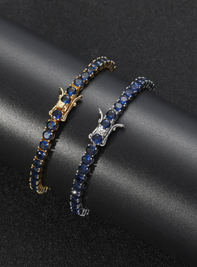 ICE BLING 4MM宝蓝色锆石钻石网球手链 排钻手链嘻哈个性饰品说唱