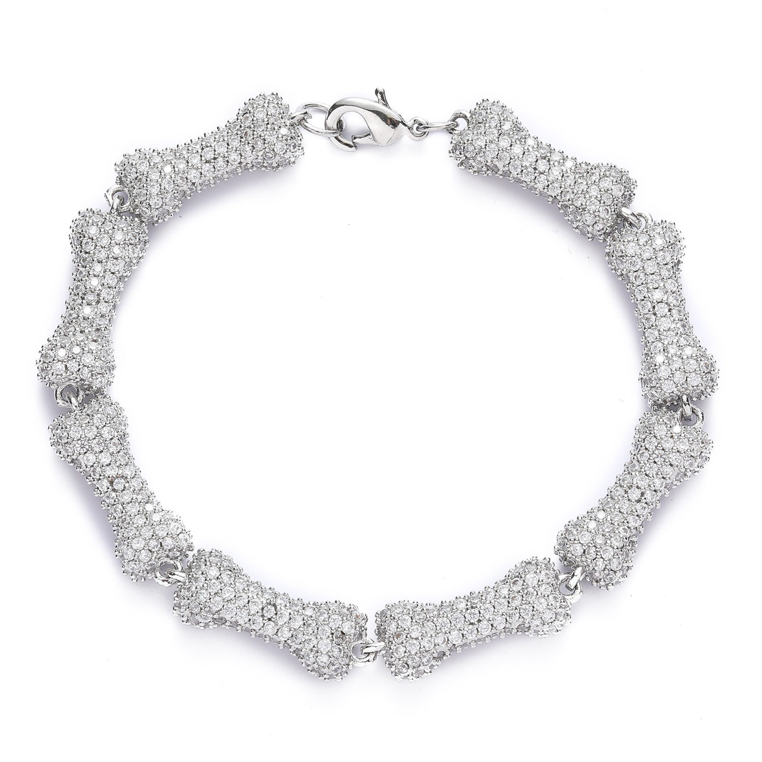 ICE BLING 满钻锆石骨头手链古巴链 嘻哈个性小众欧美时尚配饰