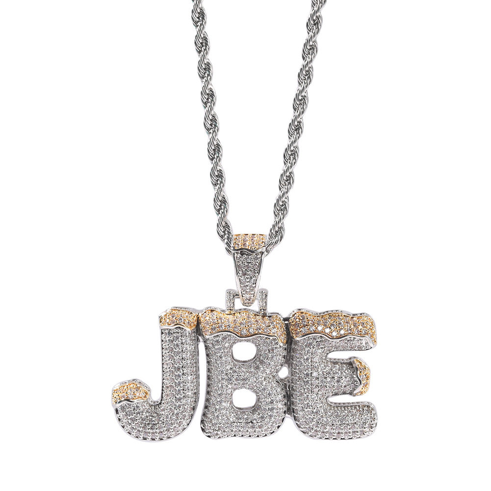 ICE BLING 圣诞26英文字母DIY定制吊坠 镶嵌锆石满钻嘻哈风项链