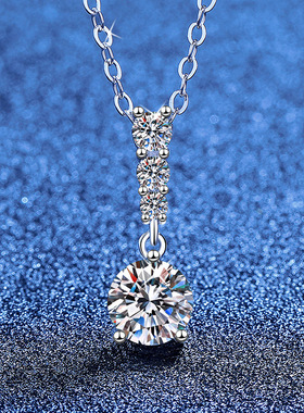 纯银单钻莫桑钻吊坠项链锁骨链