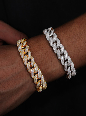 ICE BLING 外贸出口高品质14MM密钻泡泡古巴手链男士欧美嘻哈说唱