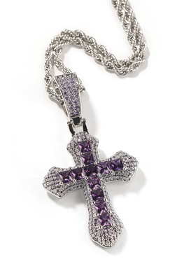 ICE BLING 彩色锆石十字架项链 蓝色红色紫色嘻哈潮流时尚饰品