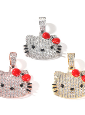 ICE BLING 超可爱HELLOKITTY猫咪锆石吊坠项链 卡通动漫满钻锆石