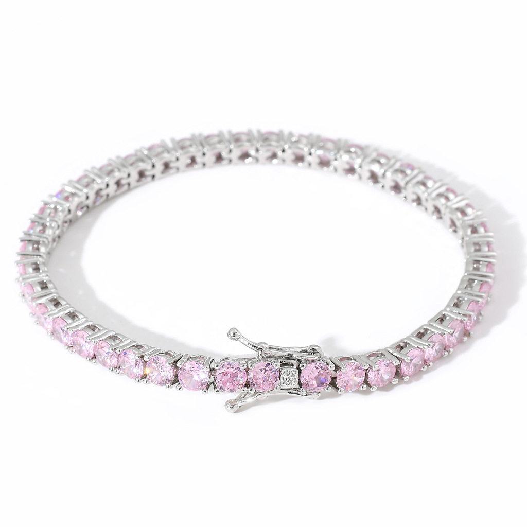 ICE BLING 女生粉色锆石锆钻网球手链 4MM简约时尚男女嘻哈饰品