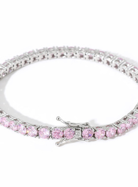 ICE BLING 女生粉色锆石锆钻网球手链 4MM简约时尚男女嘻哈饰品