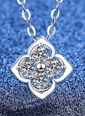 四叶草纯银莫桑钻吊坠项链