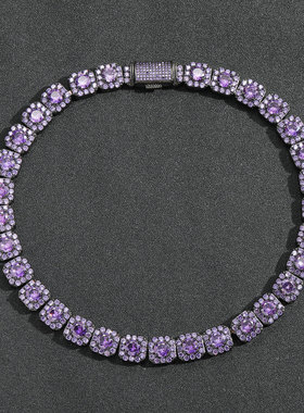 ICE BLING 暗紫色黑色满钻锆石冰糖项链 男士嘻哈个性时尚潮流单