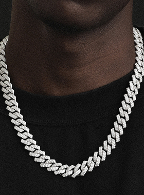 ICE BLING 14MM 菱形密钻古巴链 全钻男士项链镶钻满钻美式嘻哈风