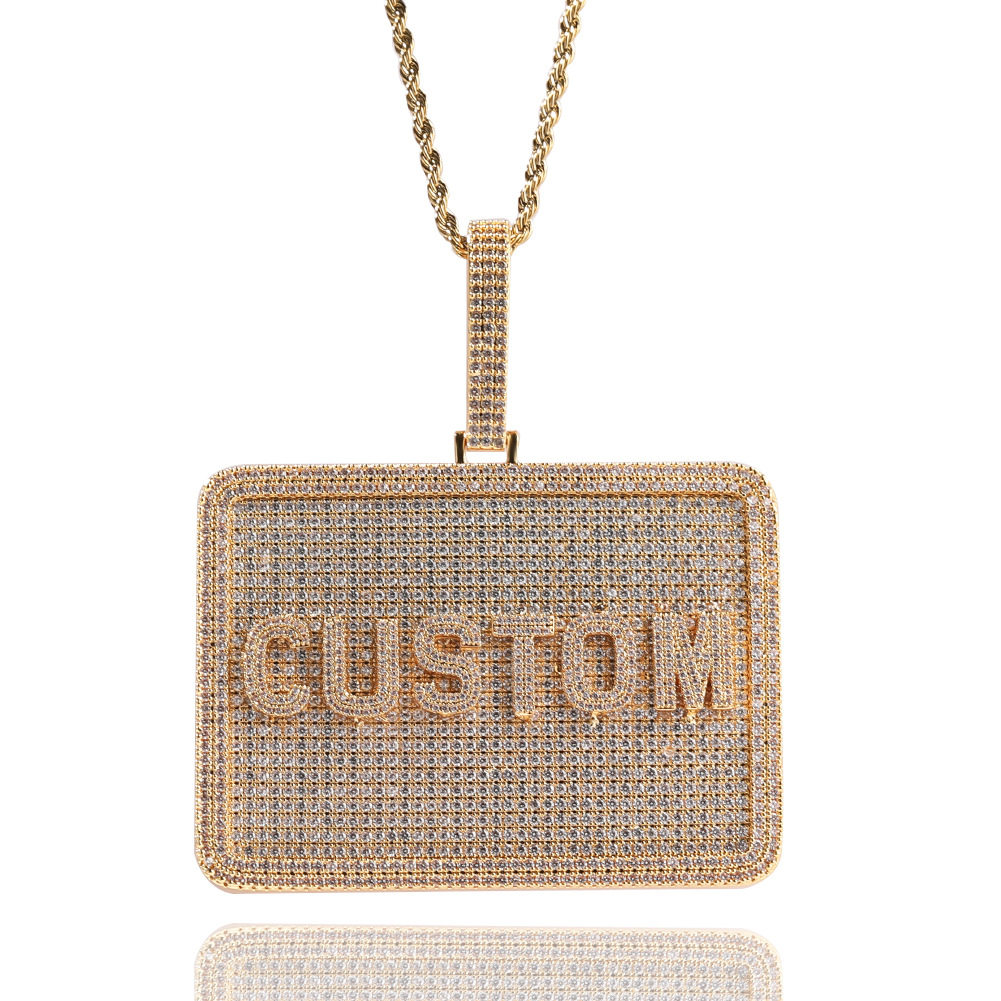 ICE BLING 大方块英文字母定制吊牌 DIY吊坠项链嘻哈风锆石饰品