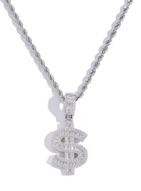 ICE BLING S925纯银美元符号满钻锆石不掉色吊坠项链 嘻哈个性潮