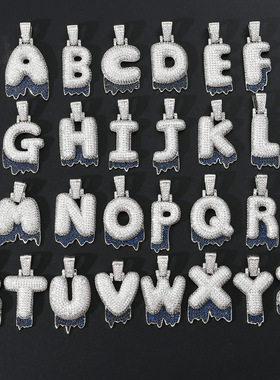 ICE BLING锆石泡泡钻双色拼色创意定制英文字母吊坠项链熔岩情侣