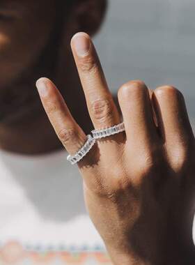 ICE BLING 6MMT方单排镶钻锆石戒指 欧美嘻哈街头简约指环