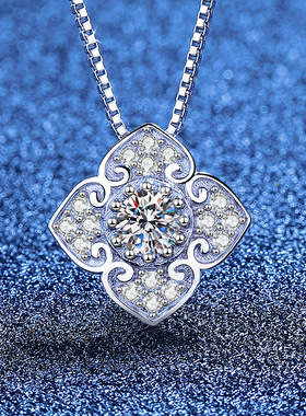 纯银莫桑钻四叶草吊坠项链锁骨链