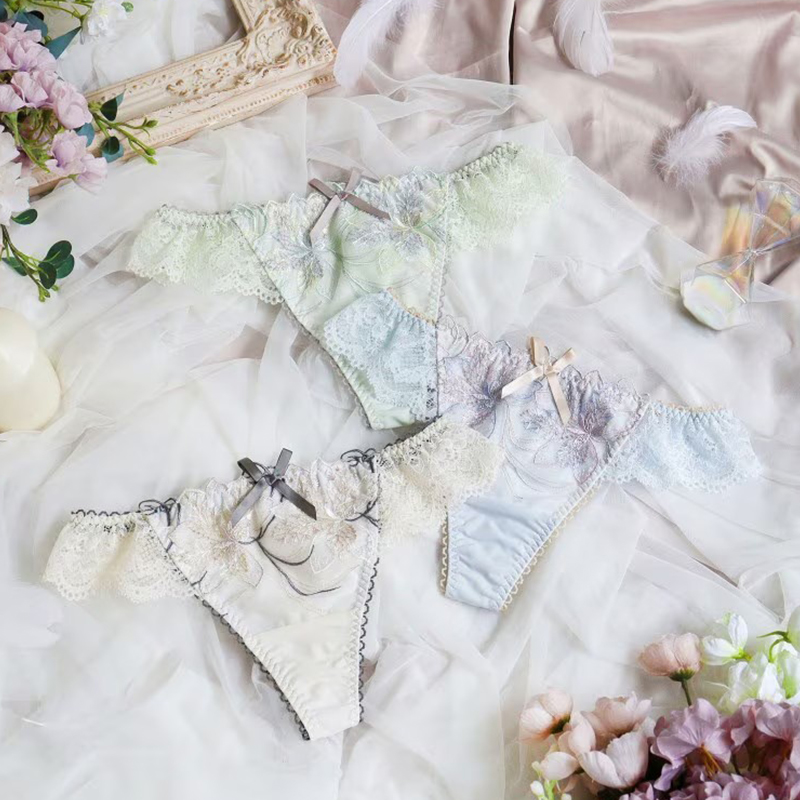 优丽娜娜花卉刺绣蕾丝T字内裤
