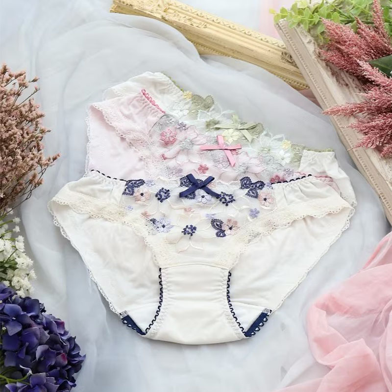 优丽娜娜经期防漏纯棉刺绣内裤