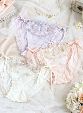 Risa Magli优丽娜娜刺绣系带内裤牛奶丝透气甜美三角裤白450