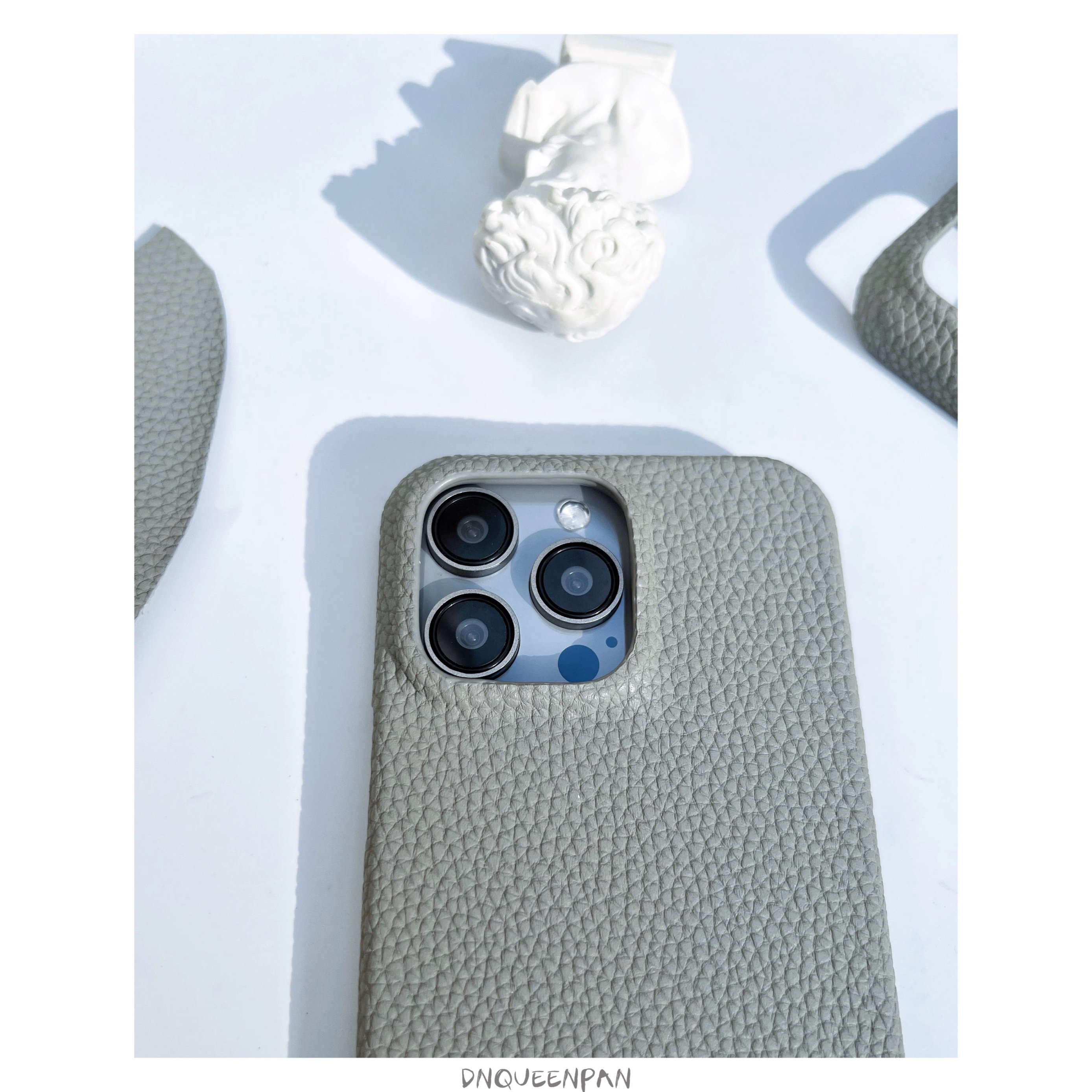 锡器灰色进口togo牛皮适用于苹果16promax保护套牛皮 iPhone15promax真皮手机壳