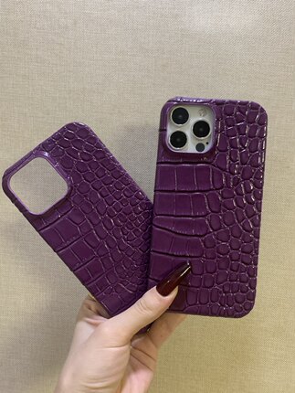 暗紫色深紫鳄鱼纹iPhone16proMax手机壳苹果15pro14牛皮保护套