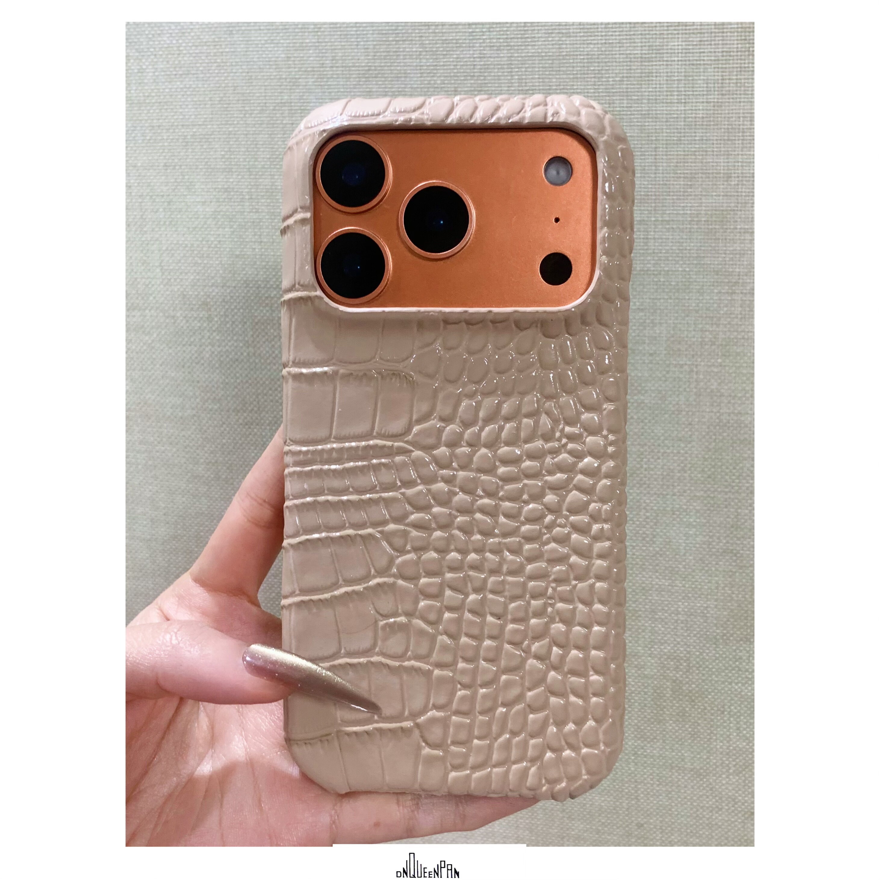 奶茶奶昔鳄鱼纹适用于苹果17promax保护套牛皮 iPhone16promax真皮手机壳