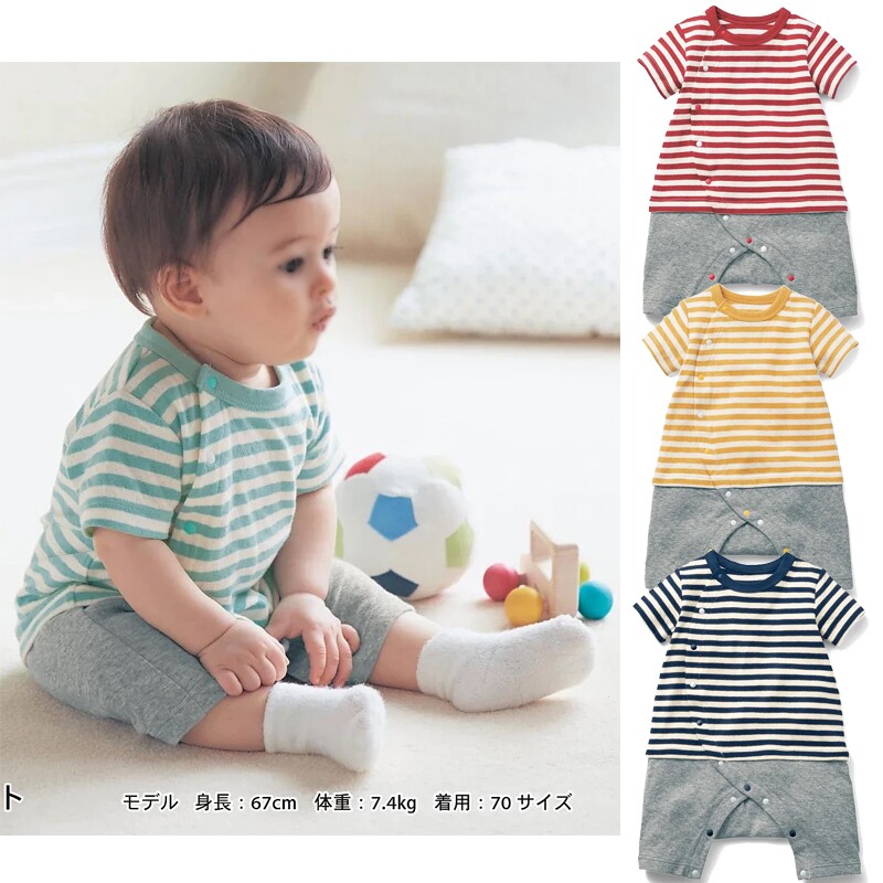 出口日系千家天竺纯棉男女连体衣短袖夏季宝宝哈衣新生儿爬服微瑕