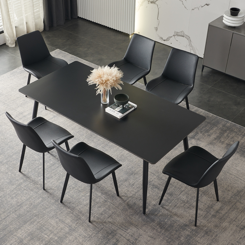 工厂直销意式纯黑岩板餐桌