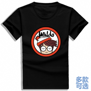 寻找威利在哪里聪明的沃里圆领打底全纯棉短袖t恤衫半袖上衣服