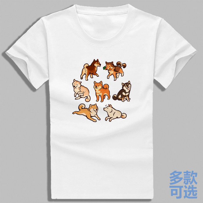 日本豆柴犬黑柴犬秋田犬直筒圆领宽松全纯棉短袖t恤衫半袖衣服图片