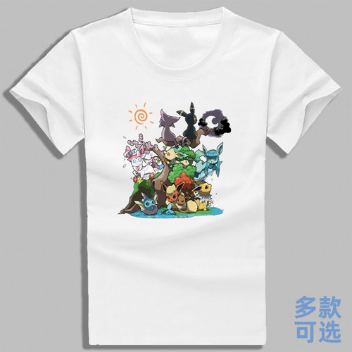 宝可梦朱紫伊布家族仙子伊布水火雷月草精灵全纯棉上衣服短袖T恤