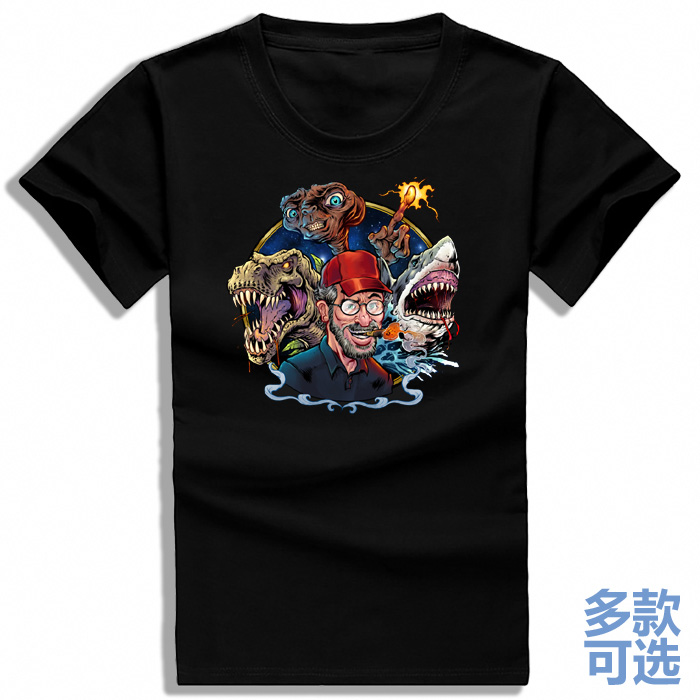 白鲨史蒂文斯皮尔伯格et外星人全纯棉短袖t恤衫半袖上衣服