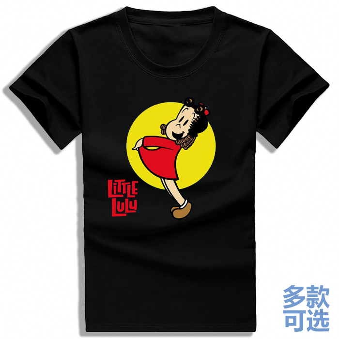 小小露露秀怀旧动画littlelulu直筒宽松全纯棉短袖t恤衫半袖衣服