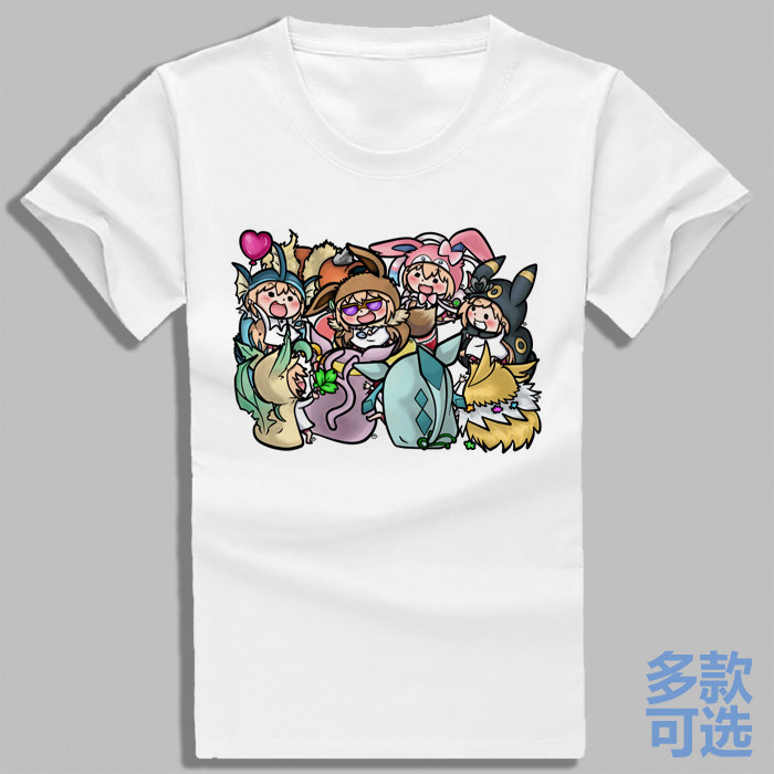伊布家族口袋妖怪干物女小埋直筒圆领全纯棉短袖t恤衫半袖上衣服