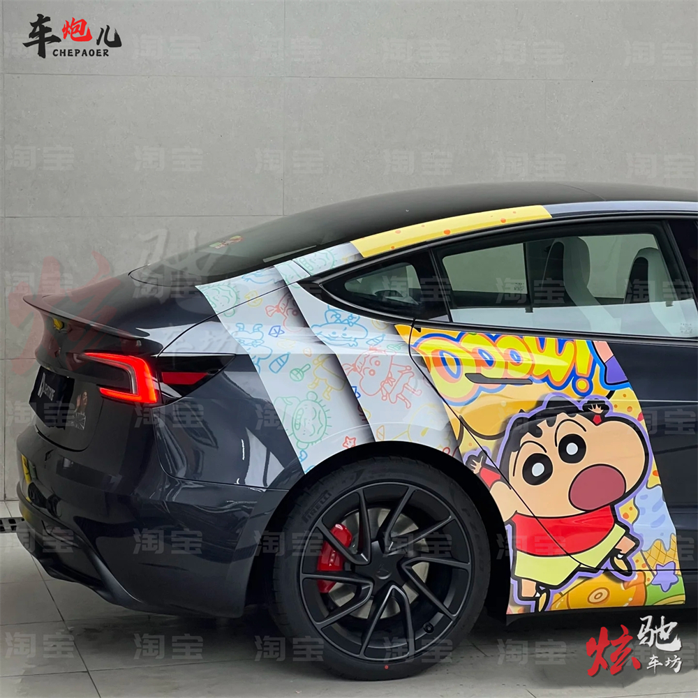 特斯拉model3 Y车贴拉花SU7蜡笔小新卡通蔚来EST5 6定制贴纸