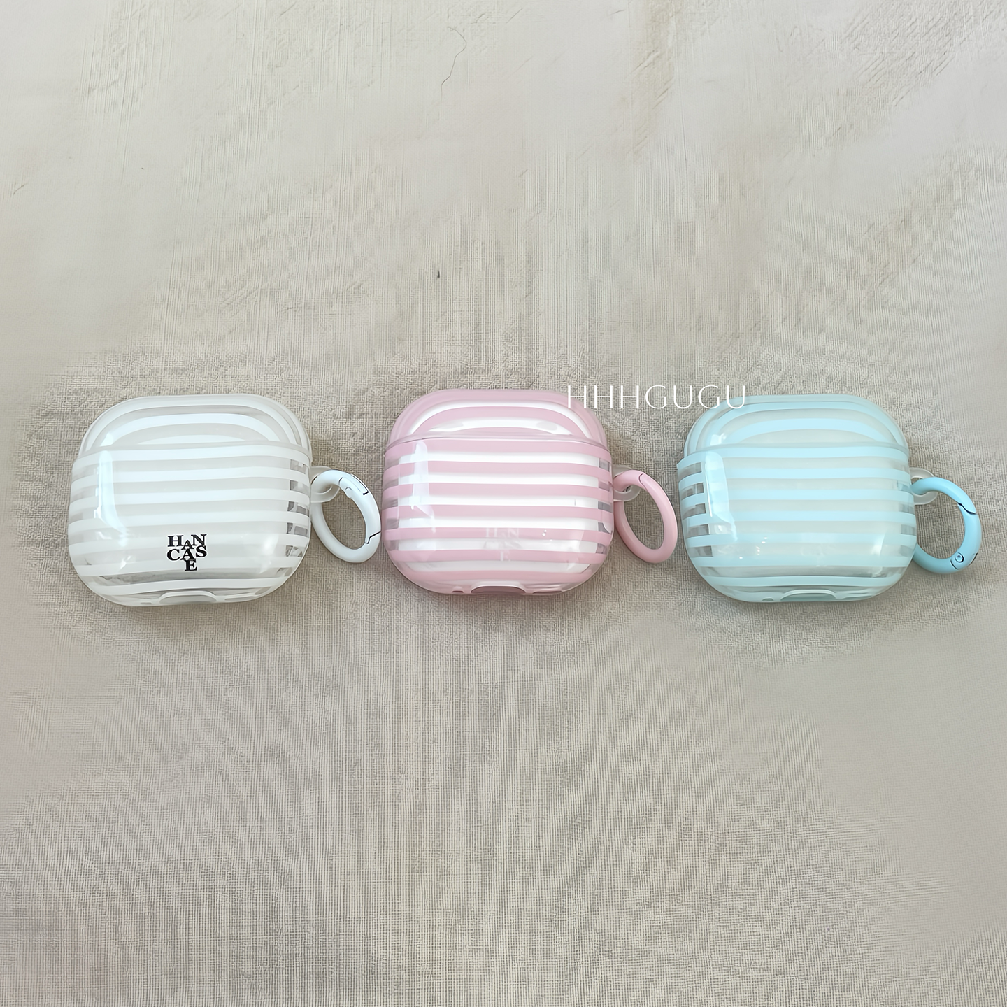 HHHgugu ins简约透明条纹适用于AirPods3保护套带挂坠AirPods第三代苹果airpods12代pro无线蓝牙耳机套保护壳