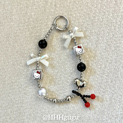 HHHgugu手机链条可爱KT猫方块蝴蝶结短挂绳挂链手机链钥匙扣饰品