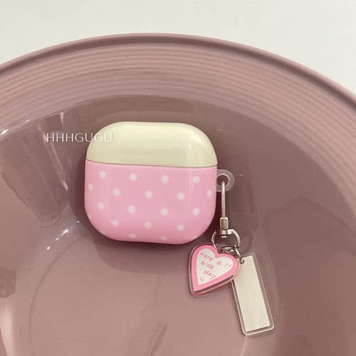 HHHgugu ins韩系简约粉底白波点适用于AirPods3保护套AirPods第三代苹果airpods12代pro无线蓝牙耳机套保护壳