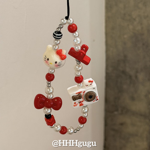 HHHgugu手机链条学生可爱蝴蝶结相机KTccd短挂绳包包手机链钥匙扣