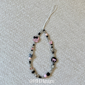 HHHgugu手机链条ins黑色蝴蝶结串珠短挂绳挂链手机链钥匙扣饰品