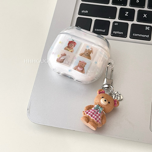 HHHgugu 韩系ins小熊四宫格适用于AirPods3保护套AirPods第三代苹果airpods1/2代pro无线蓝牙耳机套保护壳