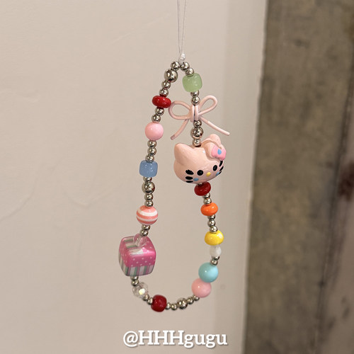 HHHgugu手机链条学生可爱蝴蝶结KTccd短挂绳包包手机链钥匙扣饰品