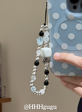 HHHgugu手机链条蓝色星星方块CCD短挂绳挂链手机链钥匙扣饰品