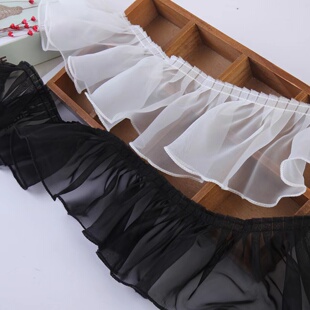 口立体打皱蕾丝花边diy服装 现货10cm宽欧根纱花边裙摆袖 辅料