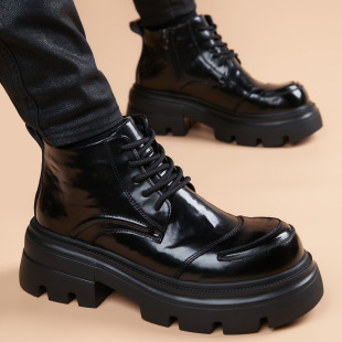 经典系带马丁靴男士真皮轻便发泡厚底增高高帮短靴英伦休闲男靴子