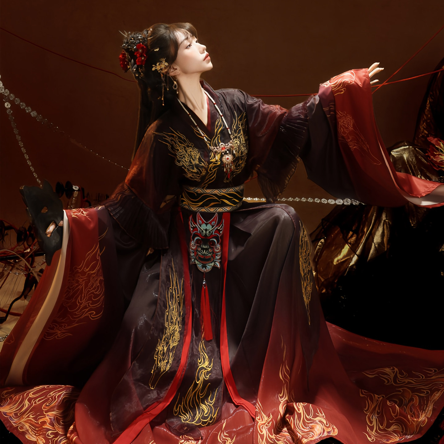 九玄月原创【焚天冕】魏晋南北朝傩戏表演旅拍重工刺绣汉服女新款,女装/女士精品,汉服套装,淘宝优惠券,粉丝福利购,淘宝优惠卷