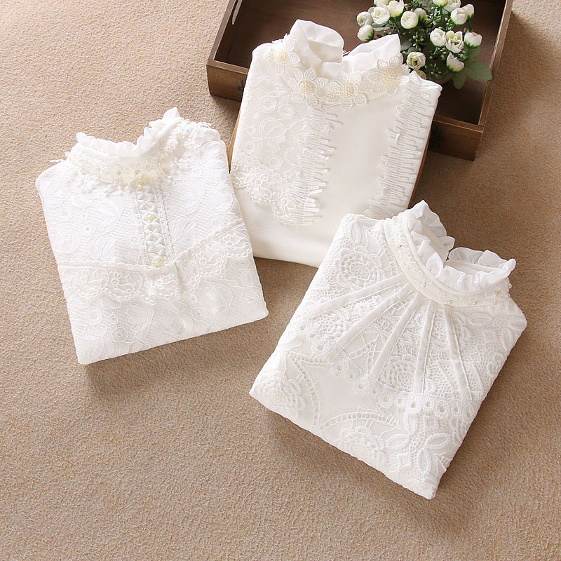 girl White jacket 2022 spring and autumn new pattern Lace lace Long sleeve jacket Plush thickening Base coat T-shirtin the Children/Baby/Family fitted , Sweater/Fleece  category - from Buy2taobao.com to provide professional Taobao agent buy service