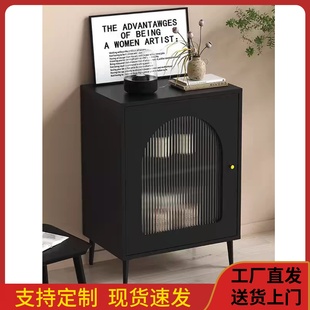 岩板餐边储物柜轻奢黑色复古风收纳靠墙置物茶水柜咖啡机摆放台柜